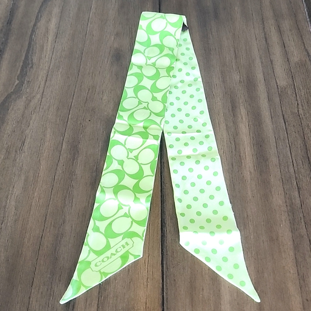 Coach Silk Lime Green Signature Print Purse Scarf - Picture 3 of 4